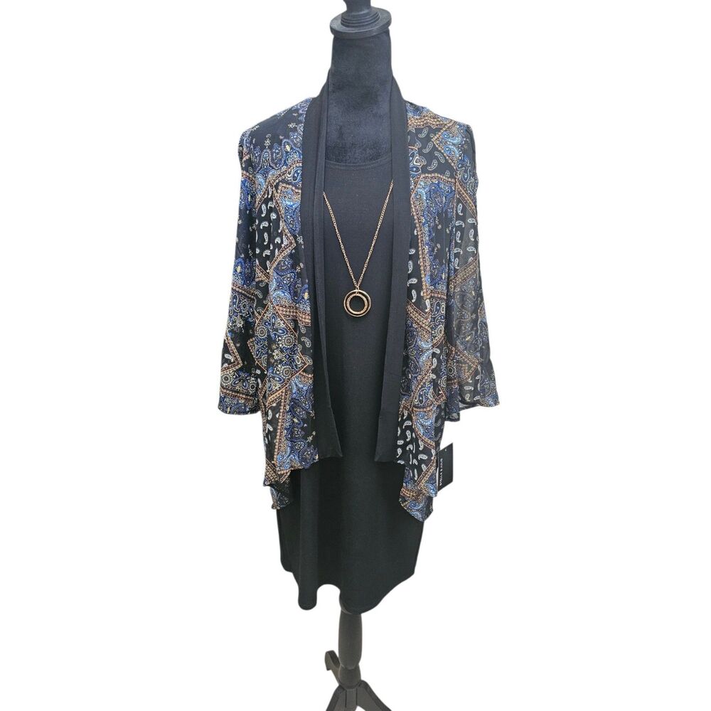 Stella & Julie Navy Blue Dress, Sheer Attached Cardigan and Necklace Set 6